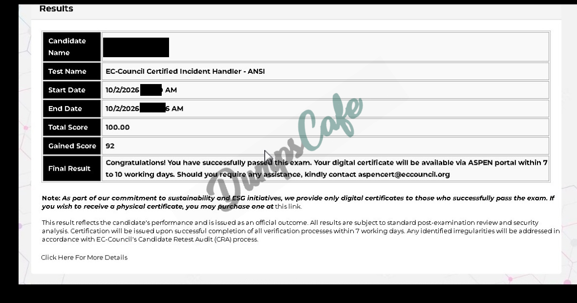 Real exam score card with a passing 212-89 grade 1
