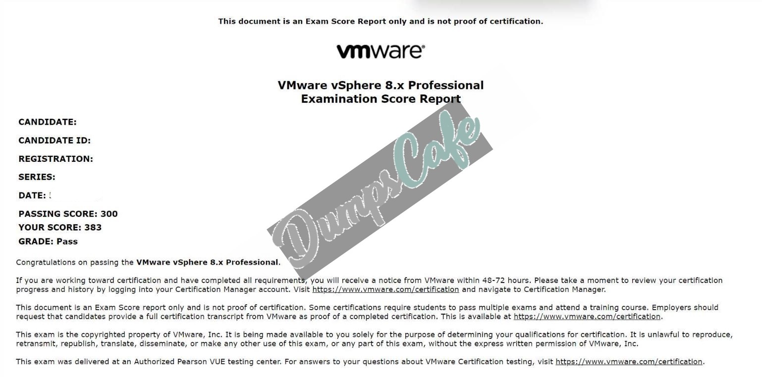 Real exam score card with a passing 2V0-21.23 grade 1