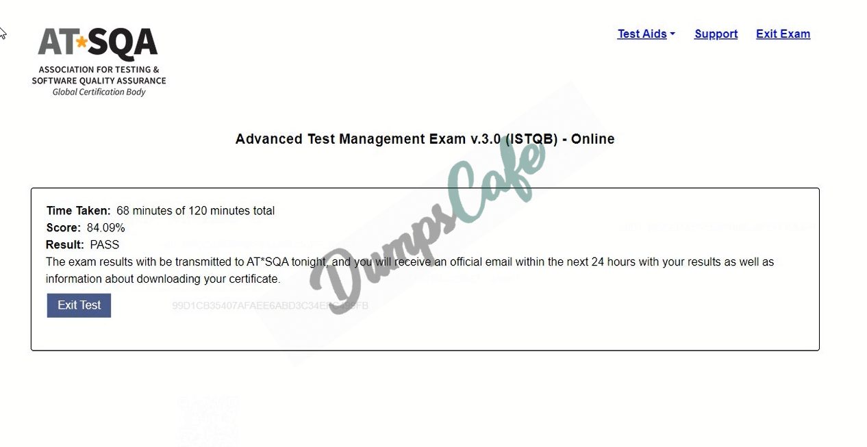 Real exam score card with a passing ATM grade 1