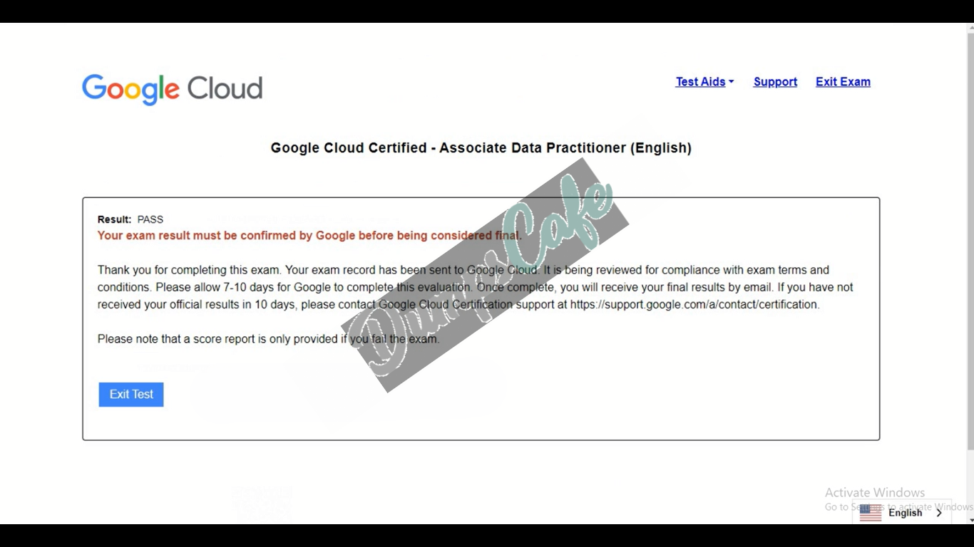 Real exam score card with a passing Associate-Data-Practitioner grade 1