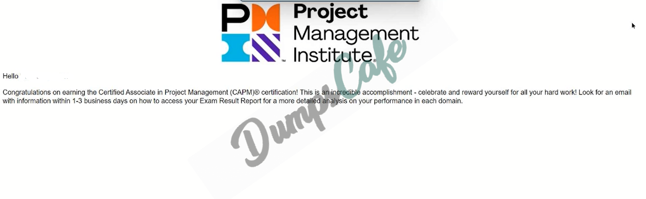 Real exam score card with a passing CAPM grade 1