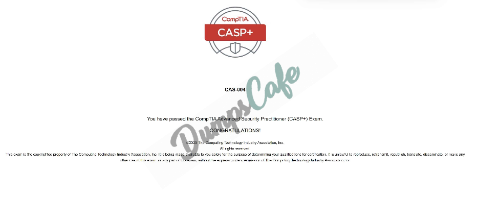 Real exam score card with a passing CAS-004 grade 3