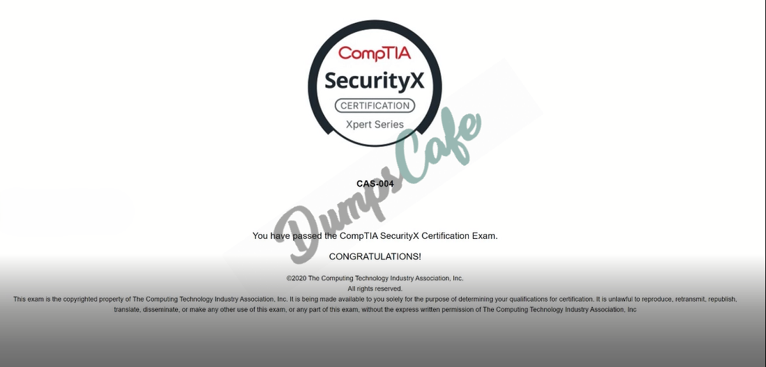 Real exam score card with a passing CAS-004 grade 1