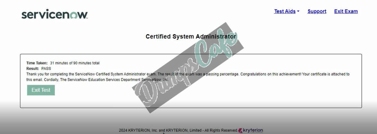 Real exam score card with a passing CSA grade 2