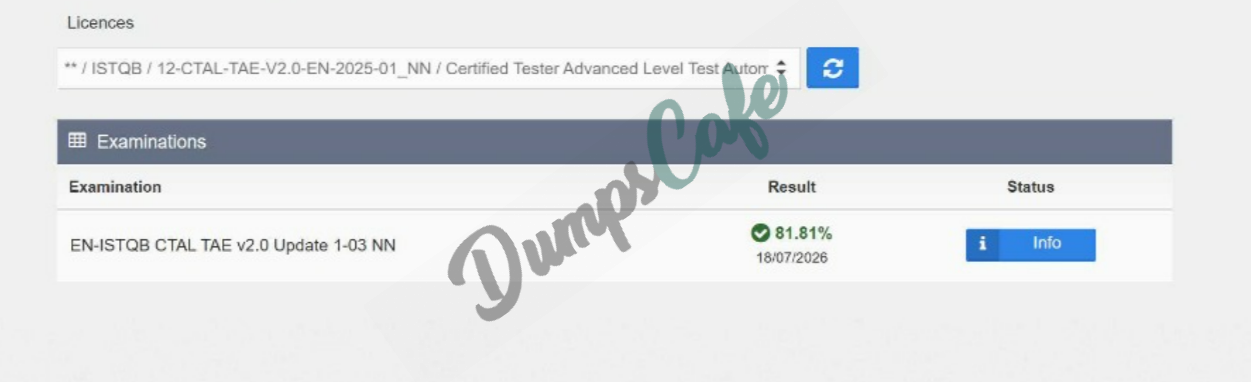Real exam score card with a passing CTAL-TAE_V2 grade 1