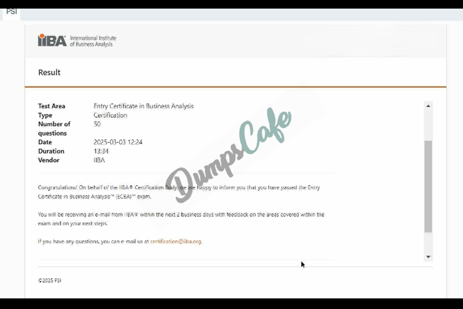 Real exam score card with a passing ECBA grade 1
