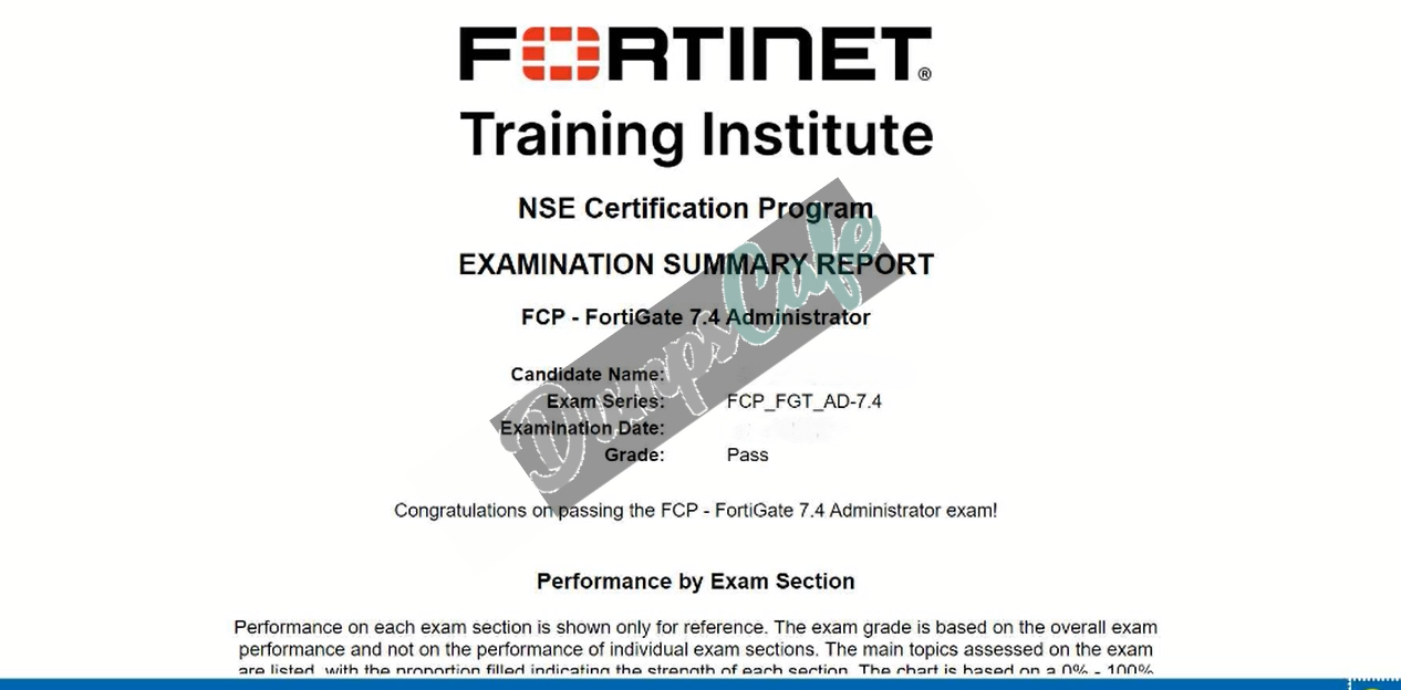 Real exam score card with a passing FCP_FGT_AD-7.4 grade 2