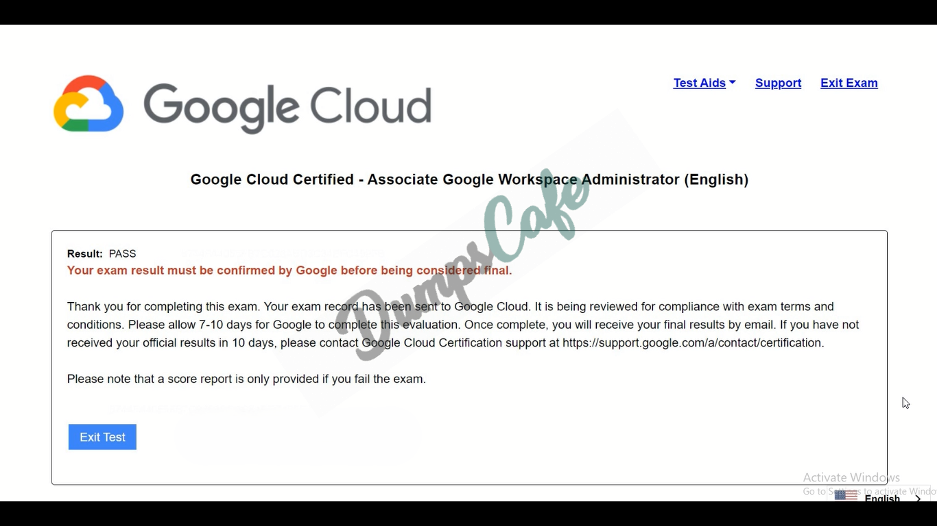 Real exam score card with a passing Google-Workspace-Administrator grade 2