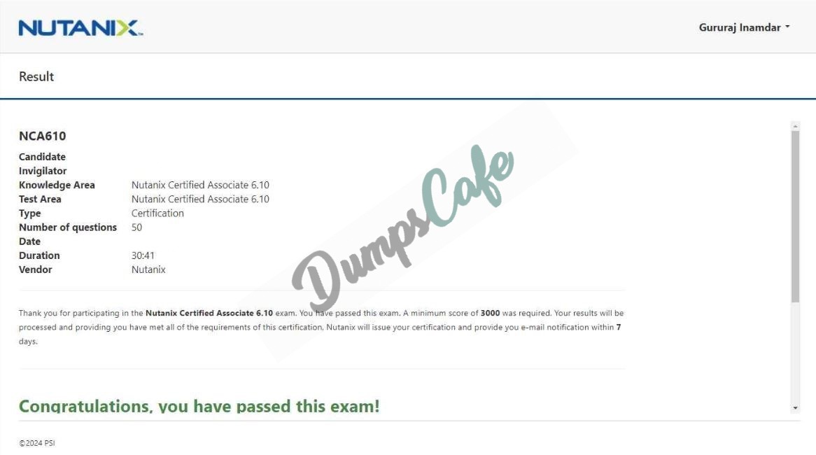 Real exam score card with a passing NCA-6.10 grade 1