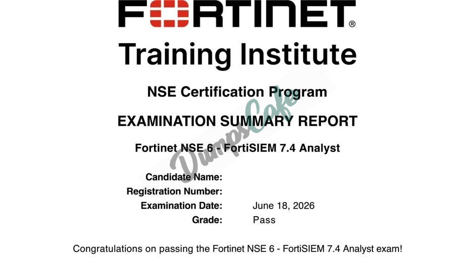 Real exam score card with a passing NSE6_FSM_AN-7.4 grade 3