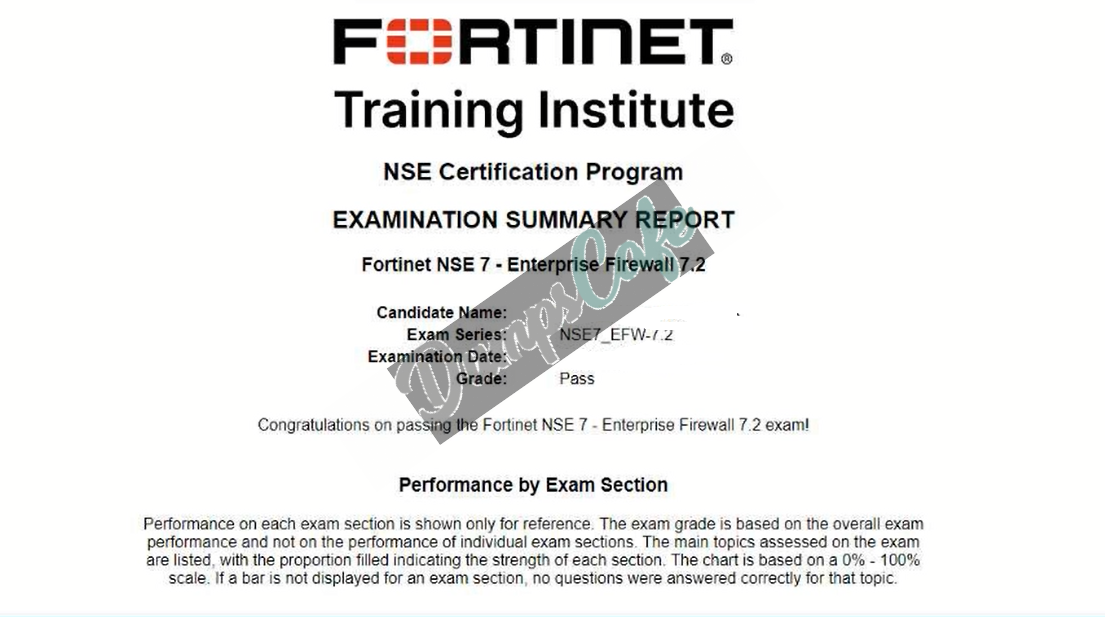 Real exam score card with a passing NSE7_EFW-7.2 grade 2