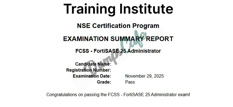 Real exam score card with a passing NSE7_SSE_AD-25 grade 2
