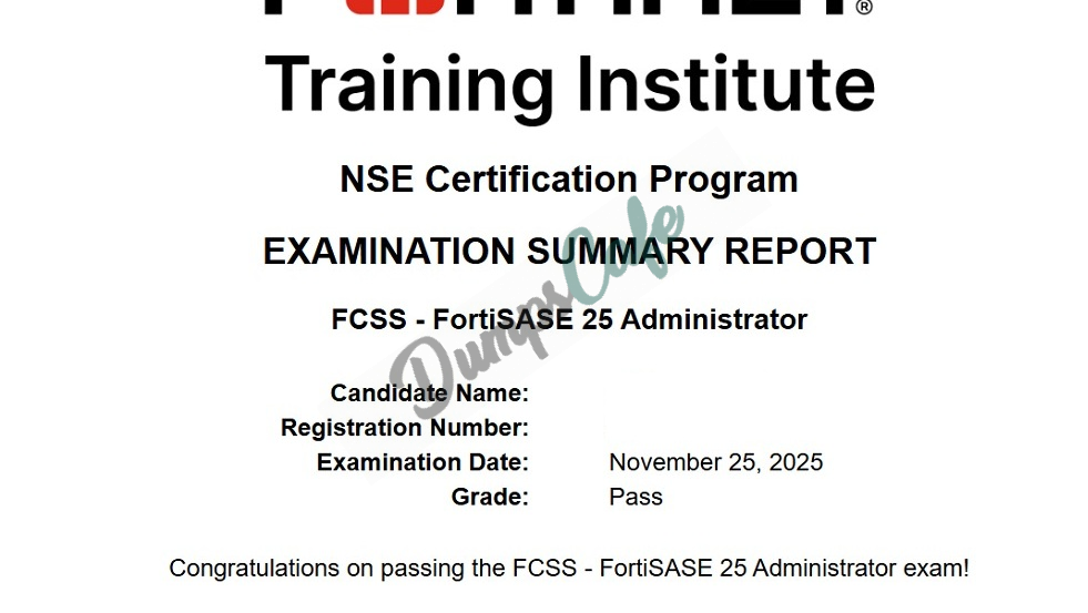 Real exam score card with a passing NSE7_SSE_AD-25 grade 3