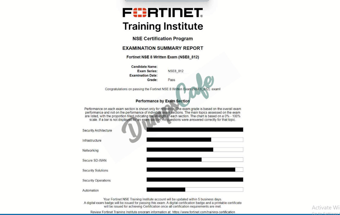 Real exam score card with a passing NSE8_812 grade 2
