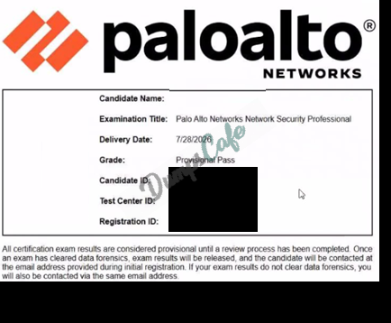 Real exam score card with a passing NetSec-Pro grade 1