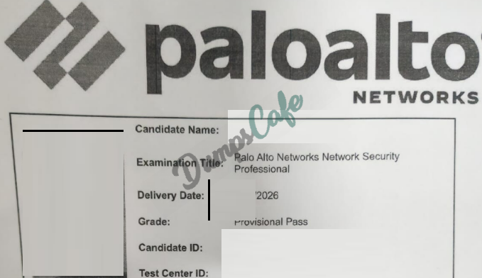 Real exam score card with a passing NetSec-Pro grade 2