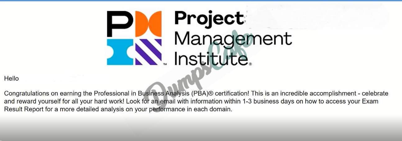 Real exam score card with a passing PMI-PBA grade 1