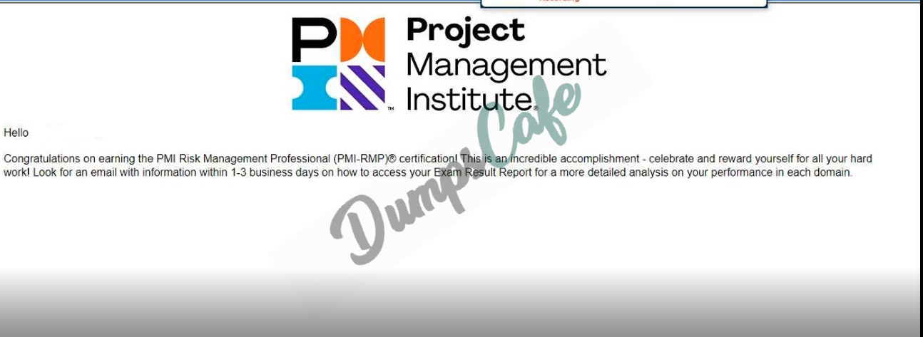 Real exam score card with a passing PMI-RMP grade 2