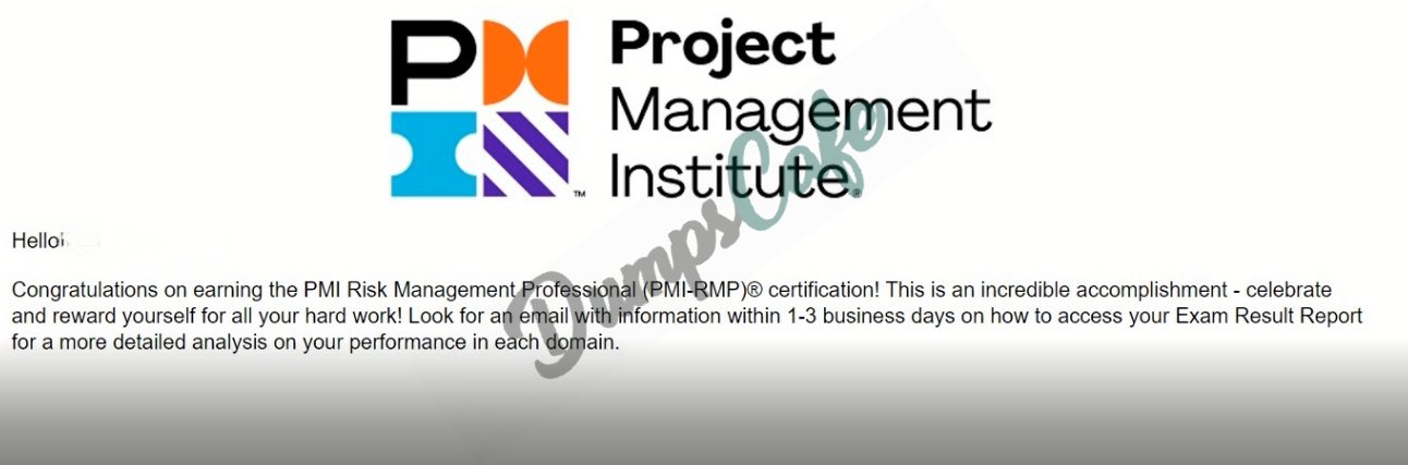 Real exam score card with a passing PMI-RMP grade 1