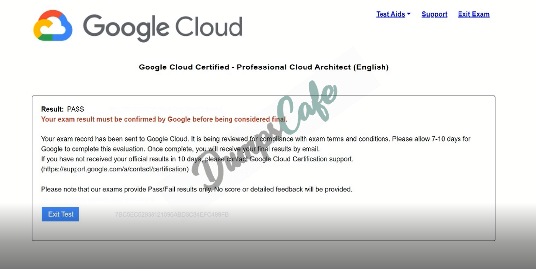 Real exam score card with a passing Professional-Cloud-Architect grade 2
