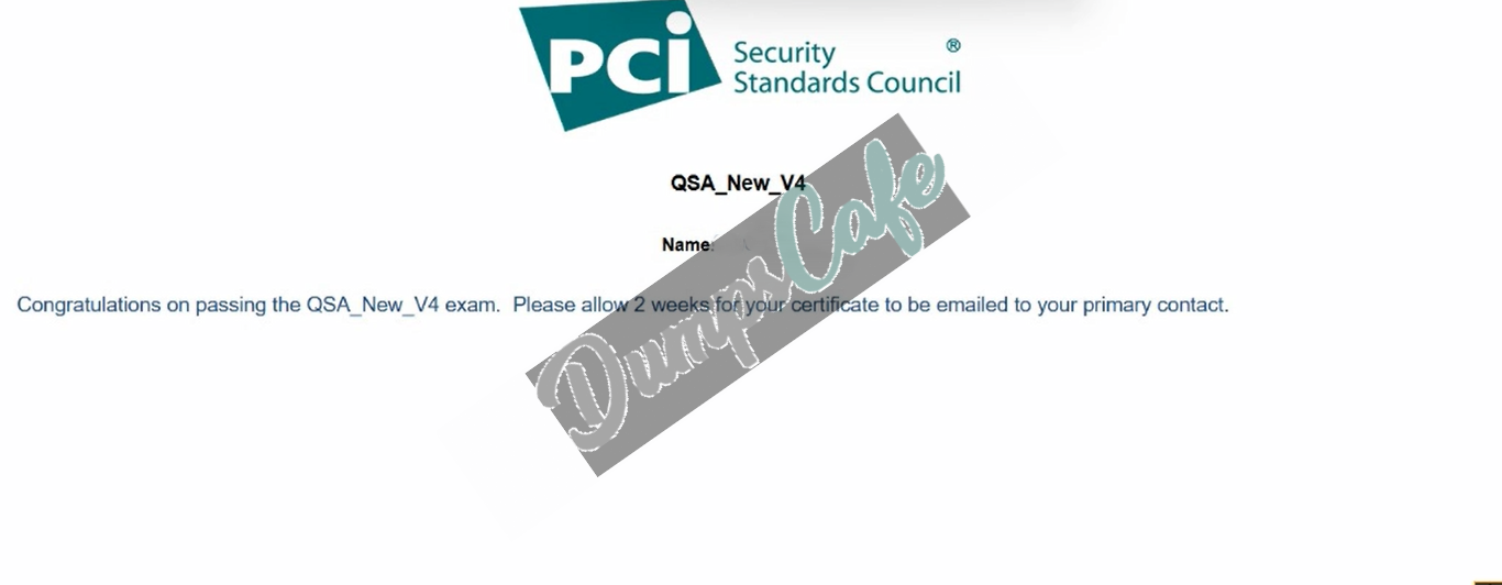Real exam score card with a passing QSA_New_V4 grade 1