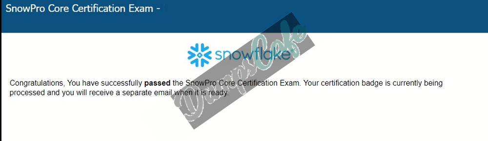 Real exam score card with a passing SnowPro-Core grade 3