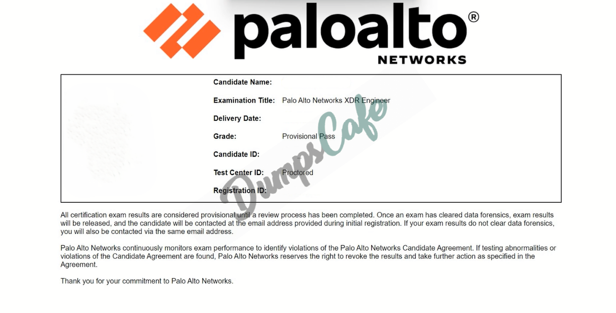 Real exam score card with a passing XDR-Engineer grade 1